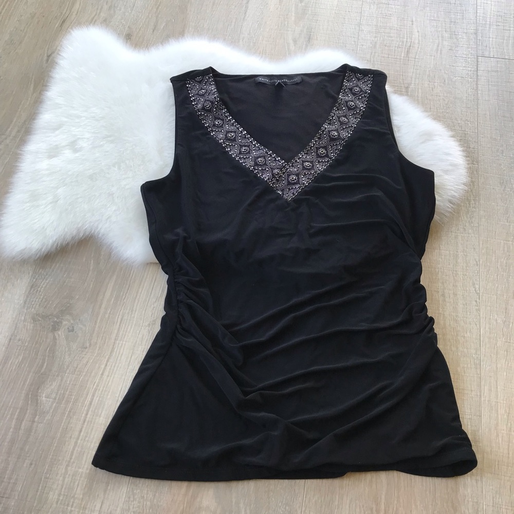 White House Black Market Beaded V neck Sleeveless Top